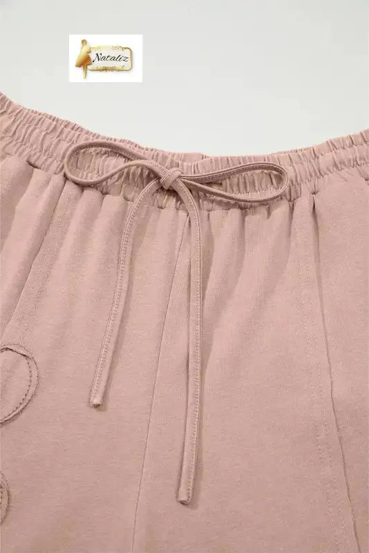 Cotton Pink Flower Patch Mineral Washed Terry Knit Cropped Wide Leg Pants Dear-Lover Dropshipping