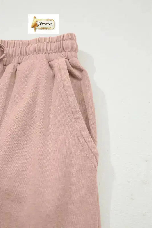 Cotton Pink Flower Patch Mineral Washed Terry Knit Cropped Wide Leg Pants Dear-Lover Dropshipping