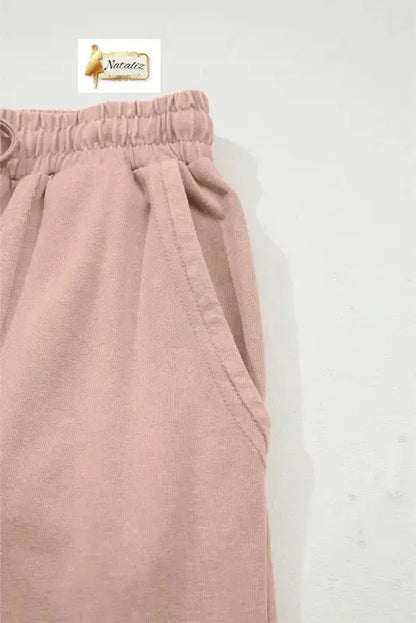 Cotton Pink Flower Patch Mineral Washed Terry Knit Cropped Wide Leg Pants Dear-Lover Dropshipping