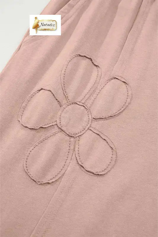 Cotton Pink Flower Patch Mineral Washed Terry Knit Cropped Wide Leg Pants Dear-Lover Dropshipping