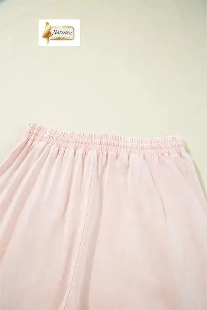 Cotton Pink Flower Patch Mineral Washed Terry Knit Cropped Wide Leg Pants Dear-Lover Dropshipping