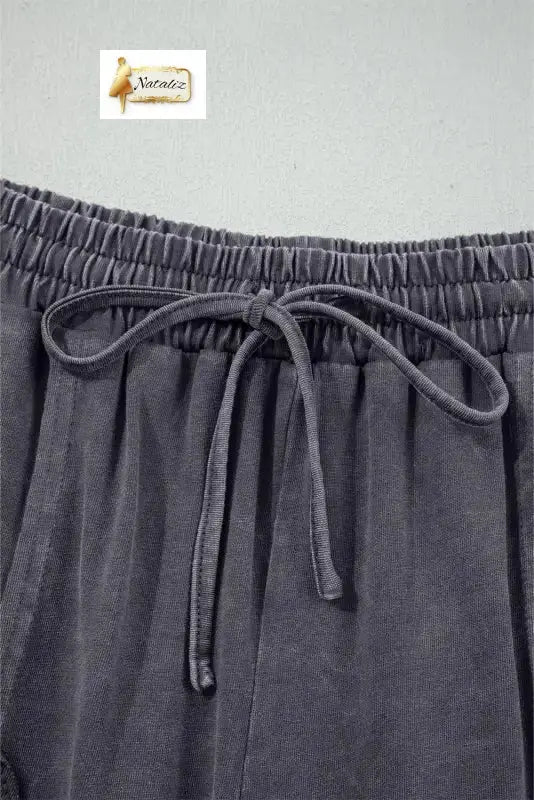 Cotton Pink Flower Patch Mineral Washed Terry Knit Cropped Wide Leg Pants Dear-Lover Dropshipping