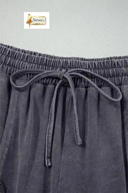 Cotton Pink Flower Patch Mineral Washed Terry Knit Cropped Wide Leg Pants Dear-Lover Dropshipping