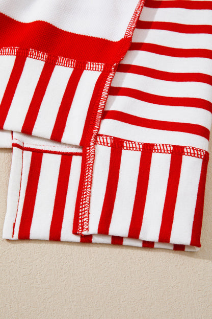 Red Stripe Sequin Bow Patriotic Half Sleeve Top - Tops
