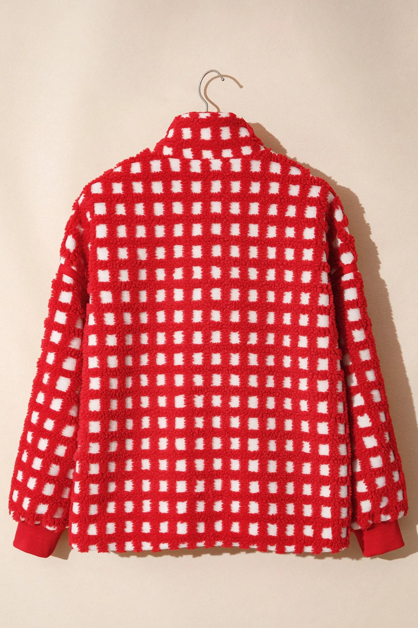 Fiery Red Plaid Zip-up Long Sleeve Jacket