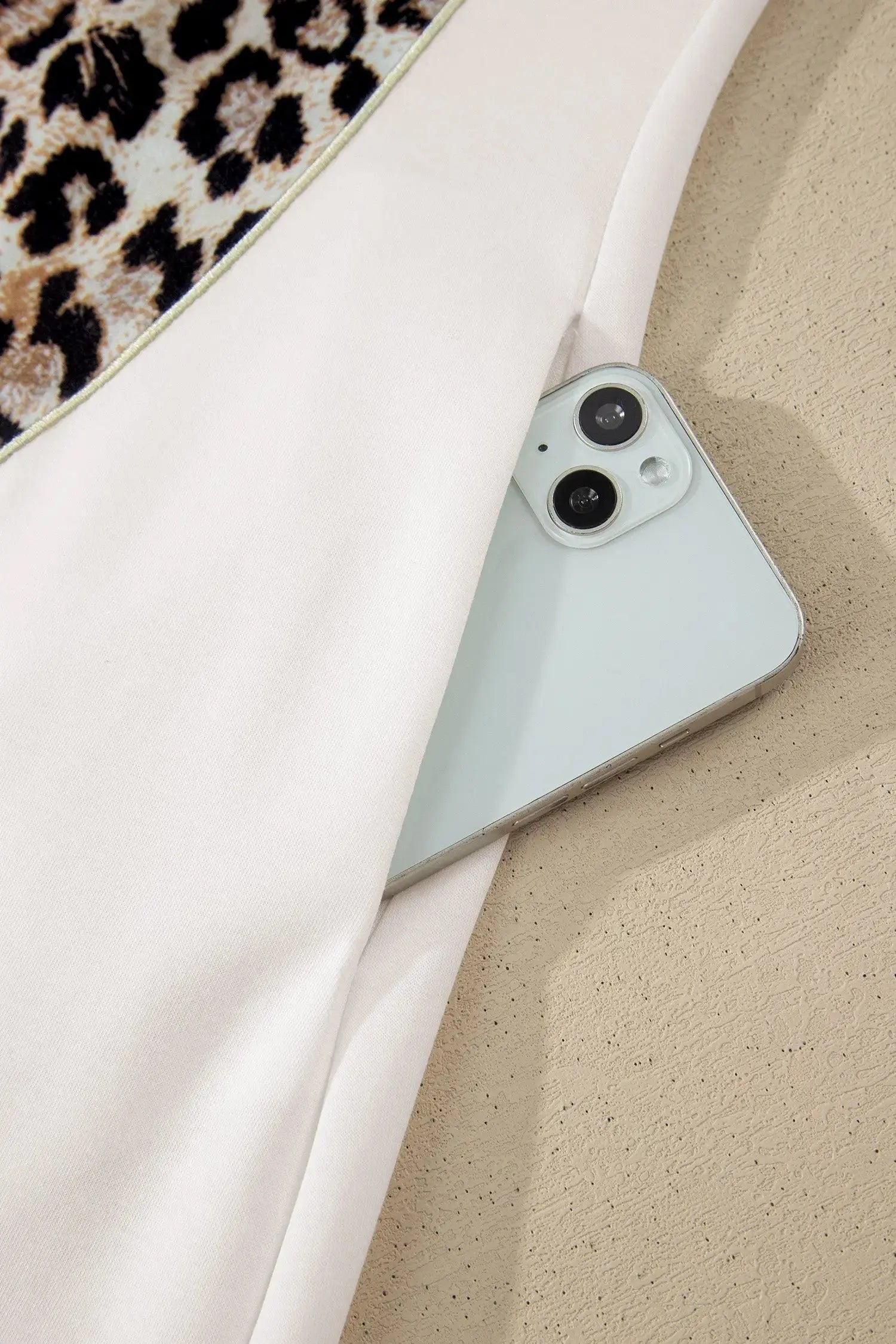 White Contrast Leopard Bow Patched Short Sleeve T Shirt Long Dress - Casual Dresses