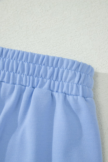 Sky Blue Half Zipped Ruffled Short Set
