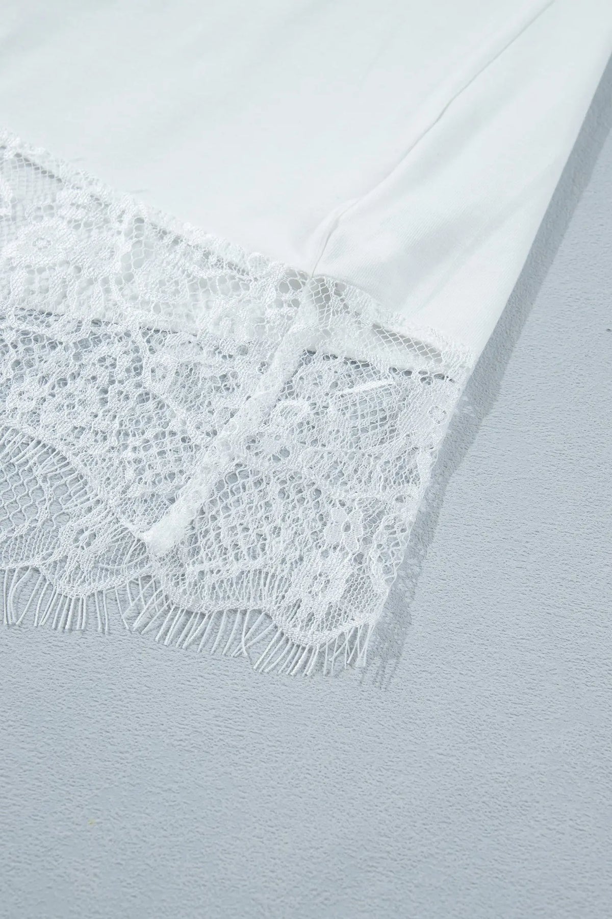 Cotton White Asymmetric Lace Hem Patchwork Tee