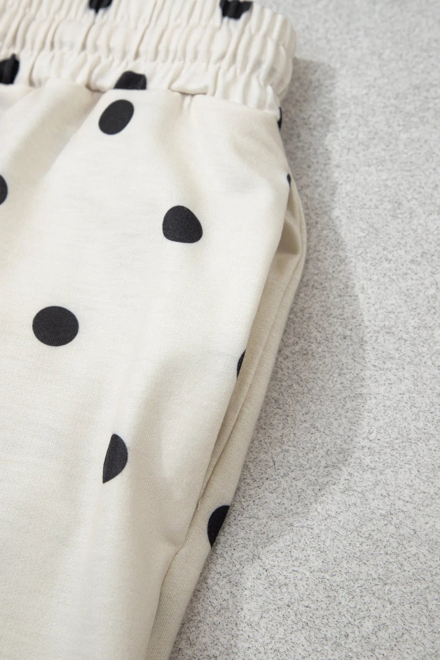 Black Polka Dot Half Sleeve Loose Top Elastic Waist Casual Pants Set