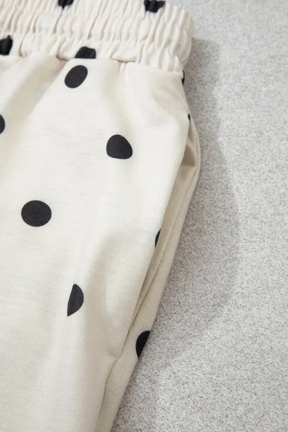 Black Polka Dot Half Sleeve Loose Top Elastic Waist Casual Pants Set