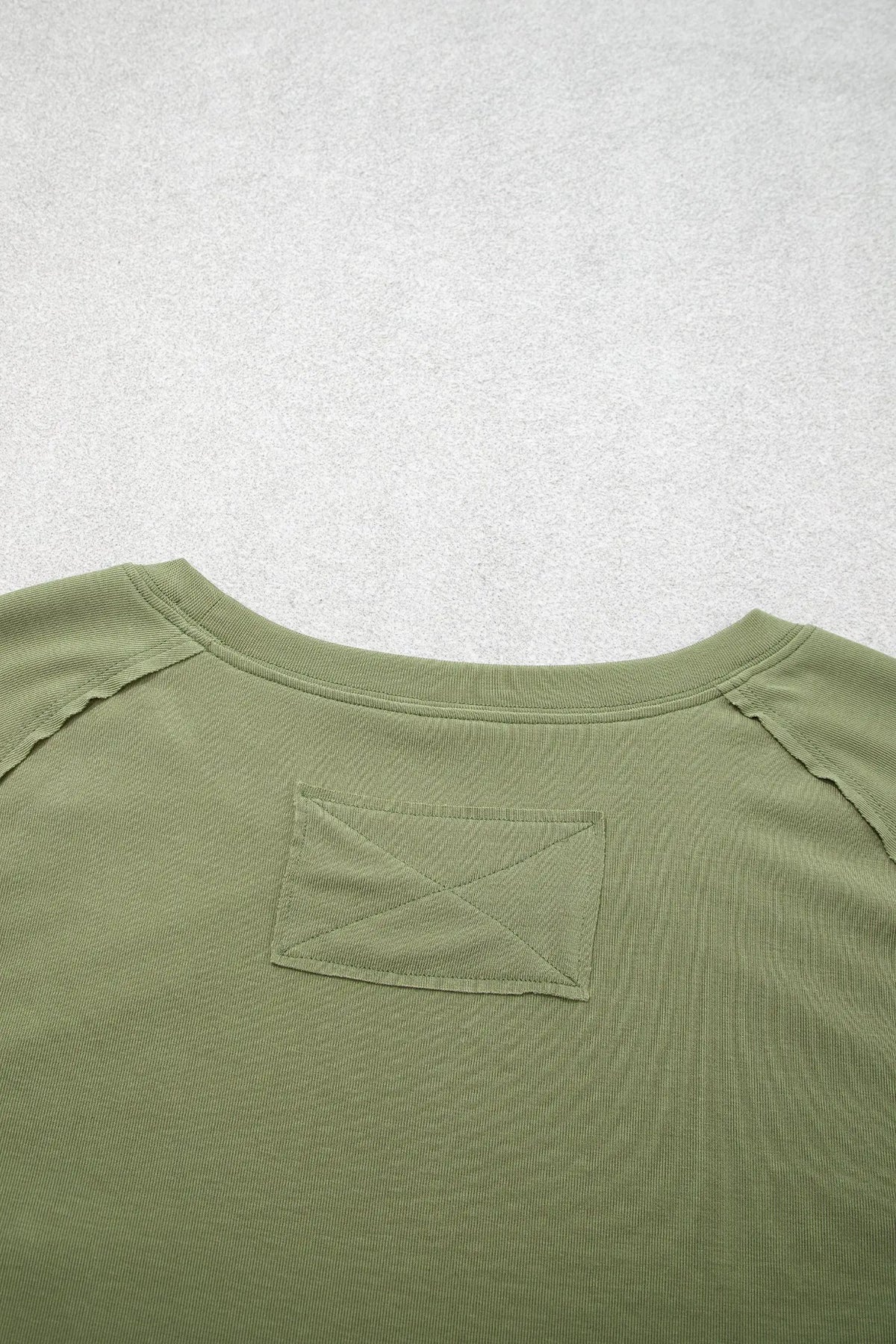 Guacamole Green Round Neck Paneling Long Sleeve Top