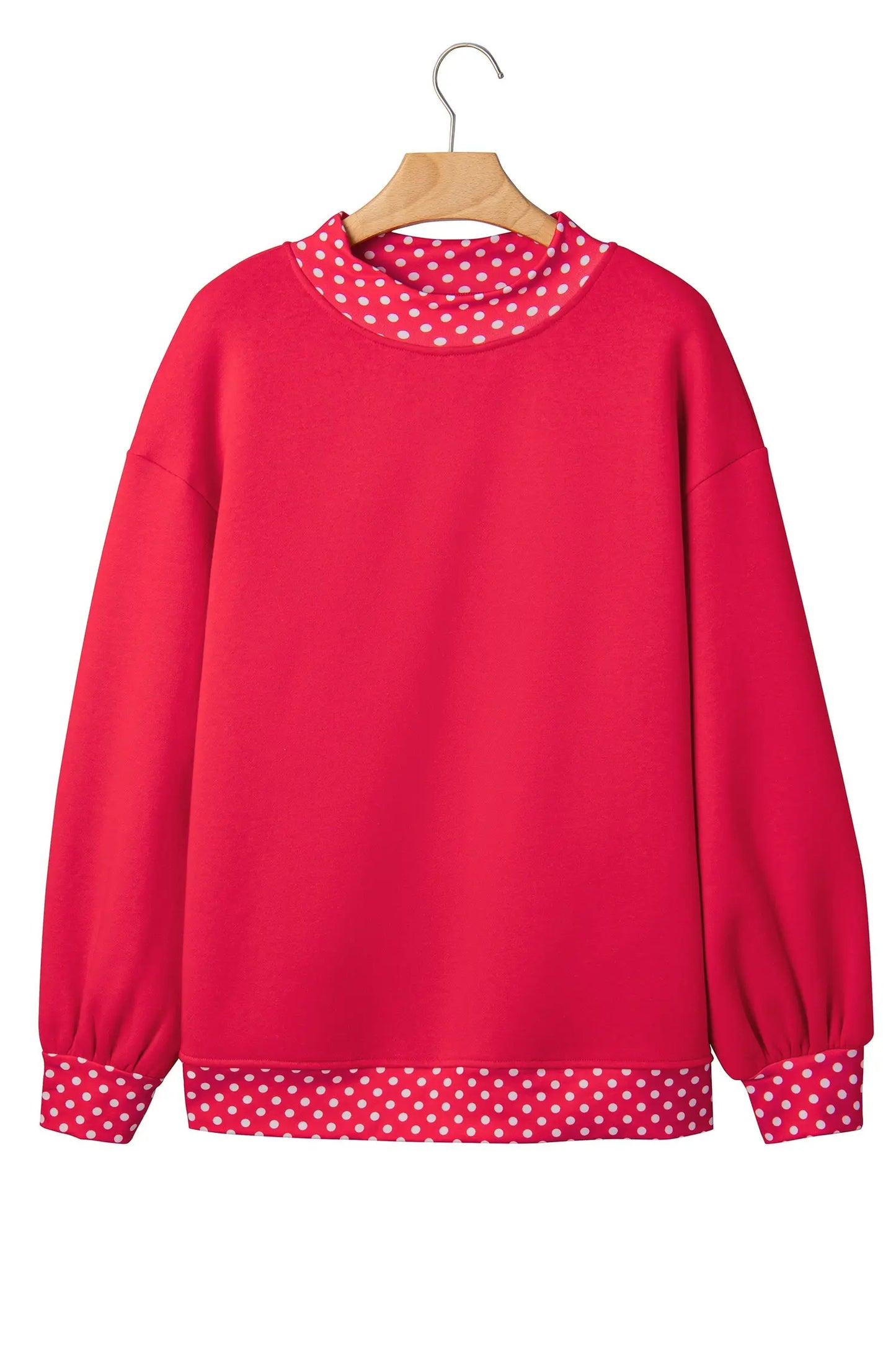 Pink Colorblock Polka Dot Contrast Trim Oversized Sweatshirt