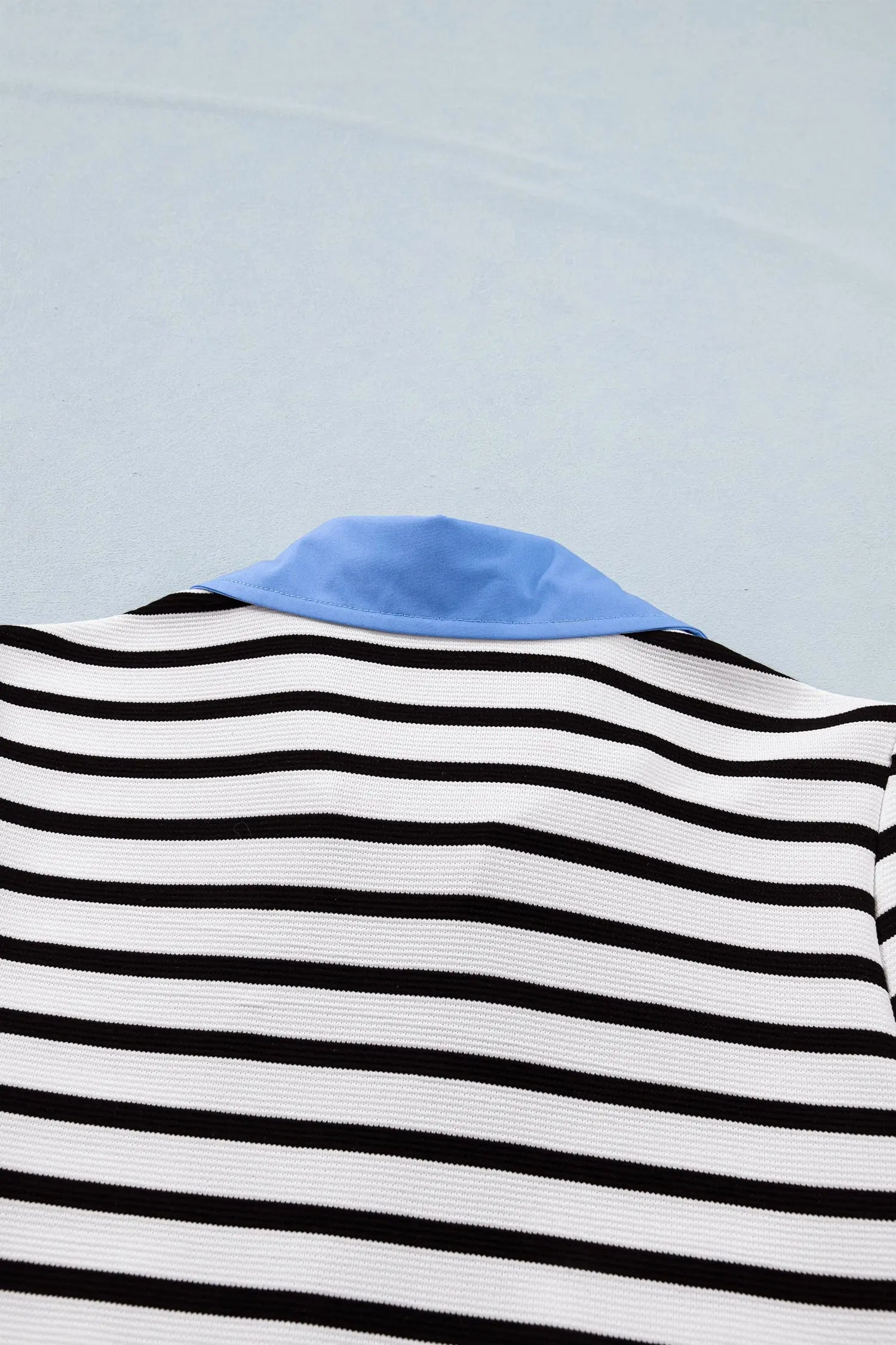 Blue Stripe Short Puff Sleeve Color Block Polo Collar Blouse Nataliz