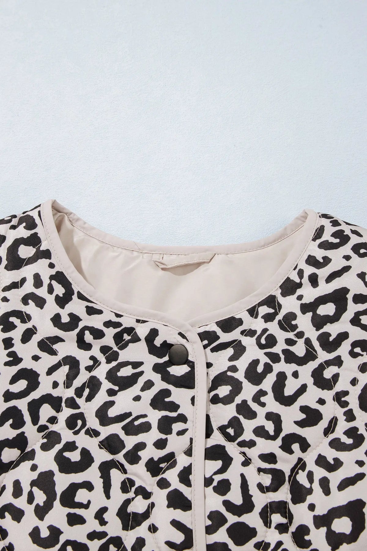Khaki Leopard Print Patch Pockets Binding Tape Long Sleeve Regular Fit Jacket