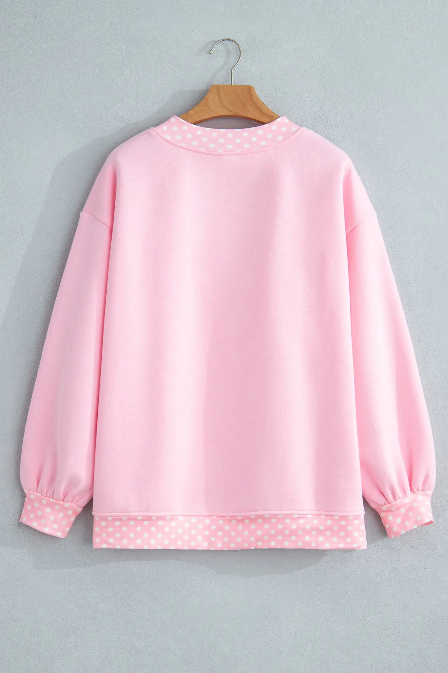 Pink Colorblock Polka Dot Contrast Trim Oversized Sweatshirt