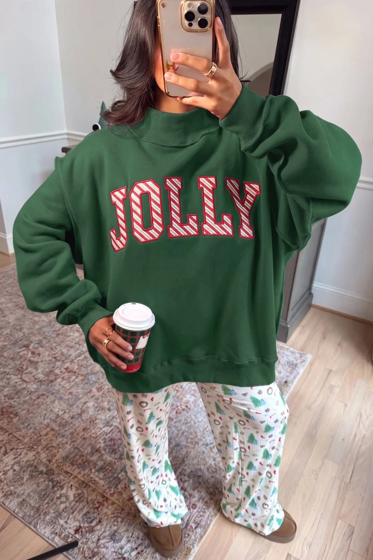 MERRY Embroidered Letter High Neck Tunic Pullover Sweatshirt