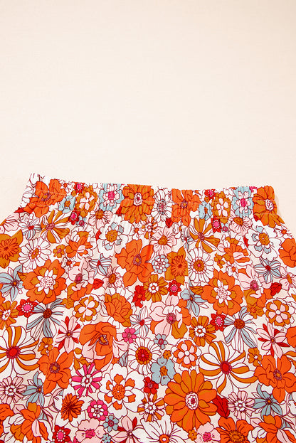 Blue Bohemian Floral Print Tiered Maxi Skirt with Split