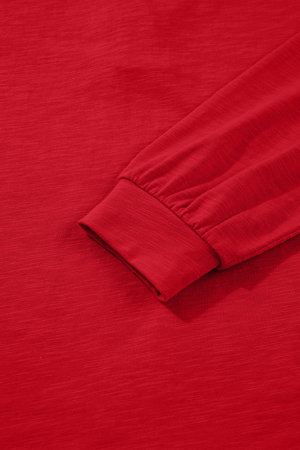 Racing Red Solid Color Button V Neck Long Sleeve Top