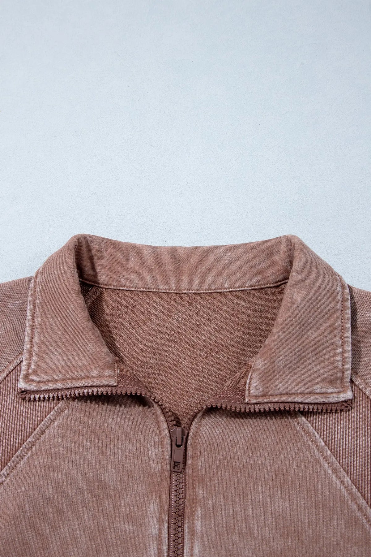 Chestnut vintage half-zip long sleeve ribbed sweatshirt detail view · nz-alt-v1