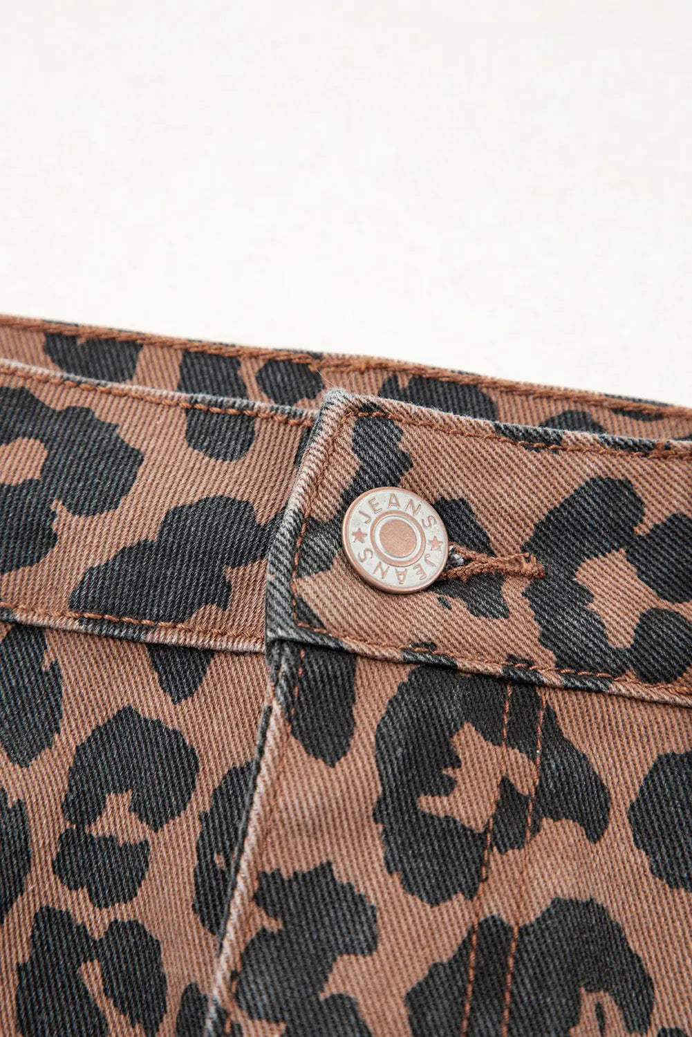 Brown Leopard Print Side Split Frayed Hem Denim Midi Skirt