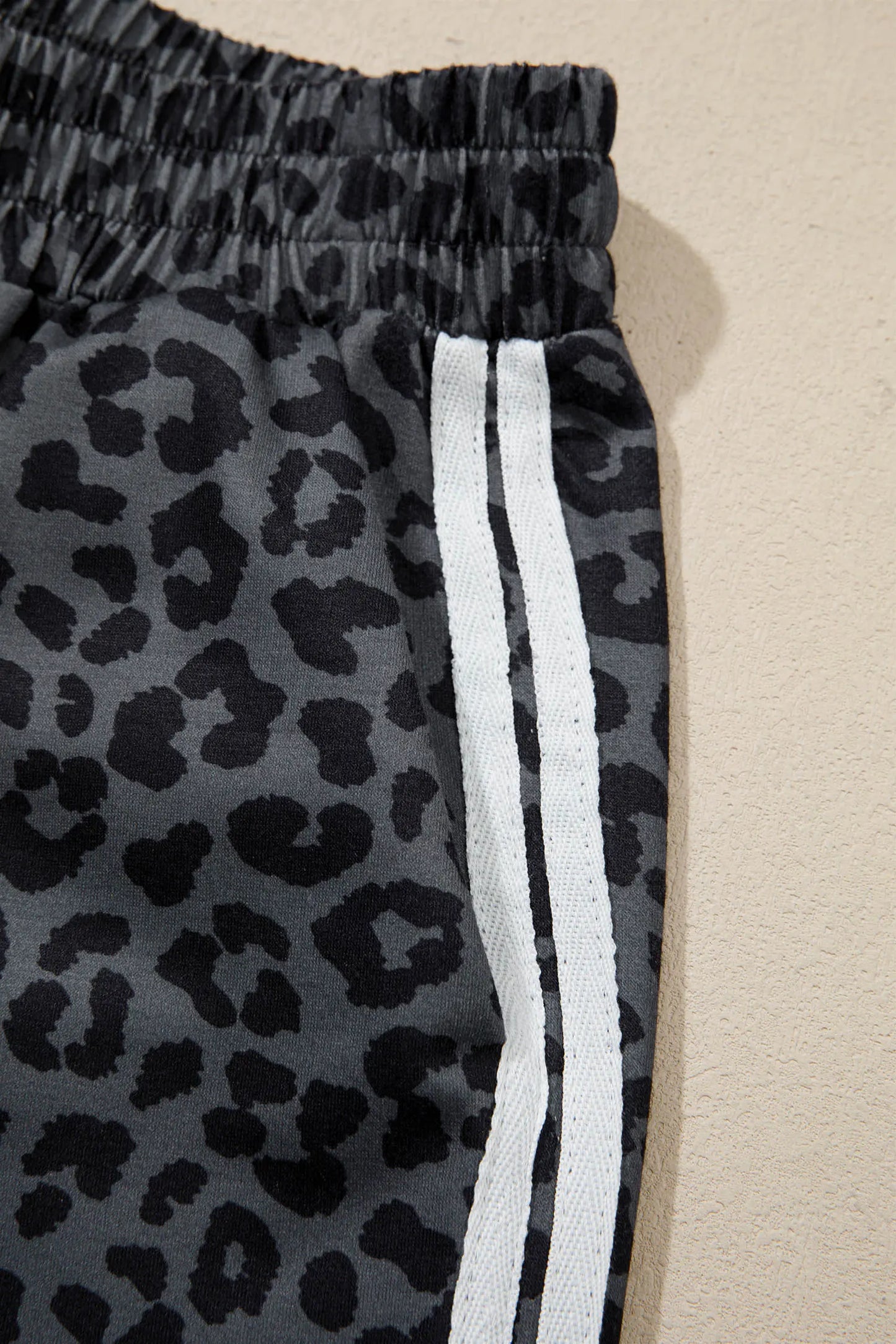 Apricot Leopard Print Varsity Striped Detail 3/4 Sleeve Top Shift Pant Set