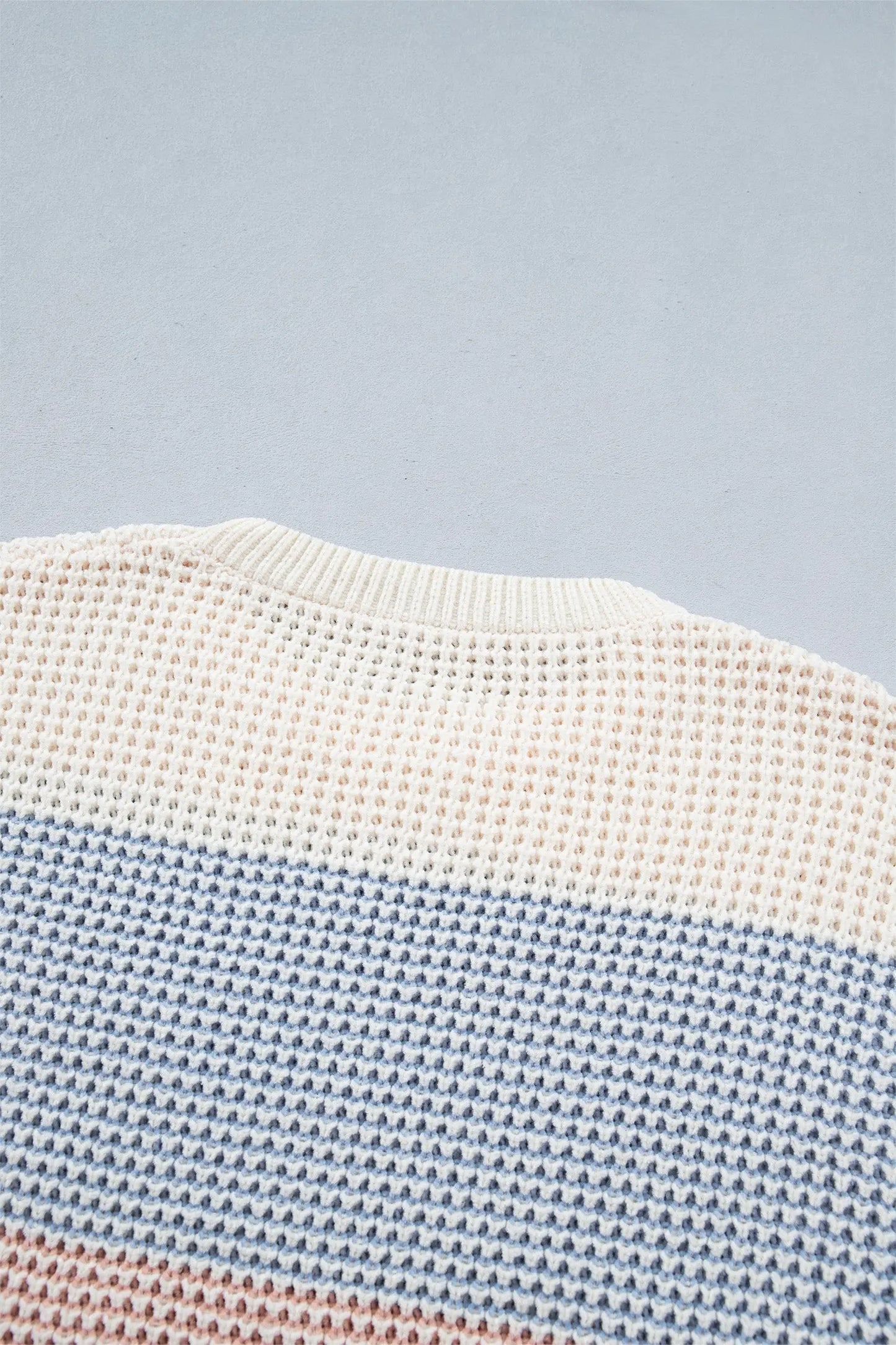 Light Blue Drop Shoulder Round Neck Long Sleeve Pullover Sweater