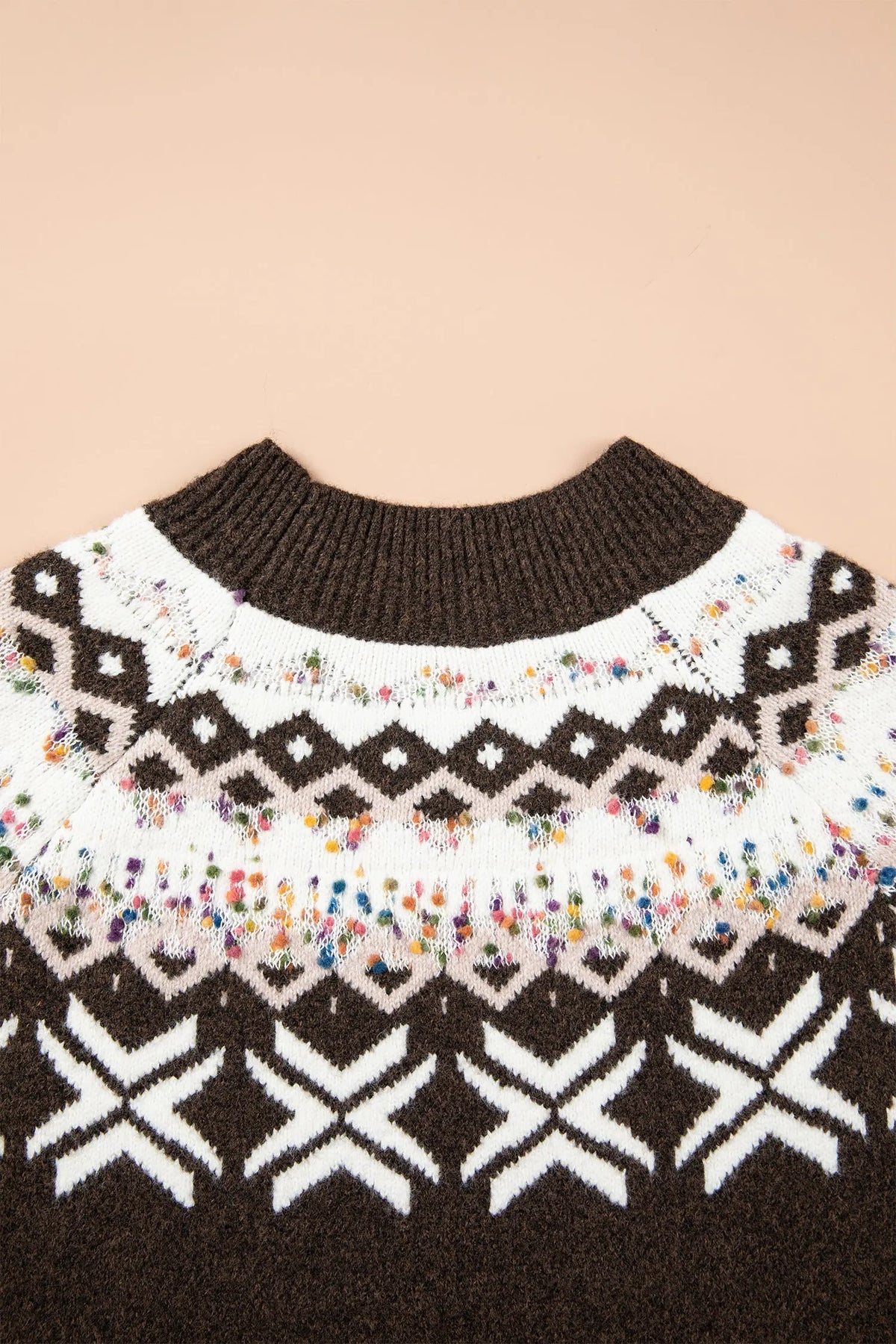 Red Dahlia Christmas Theme Geometric Pattern Knit Round Neck Shift Sweater