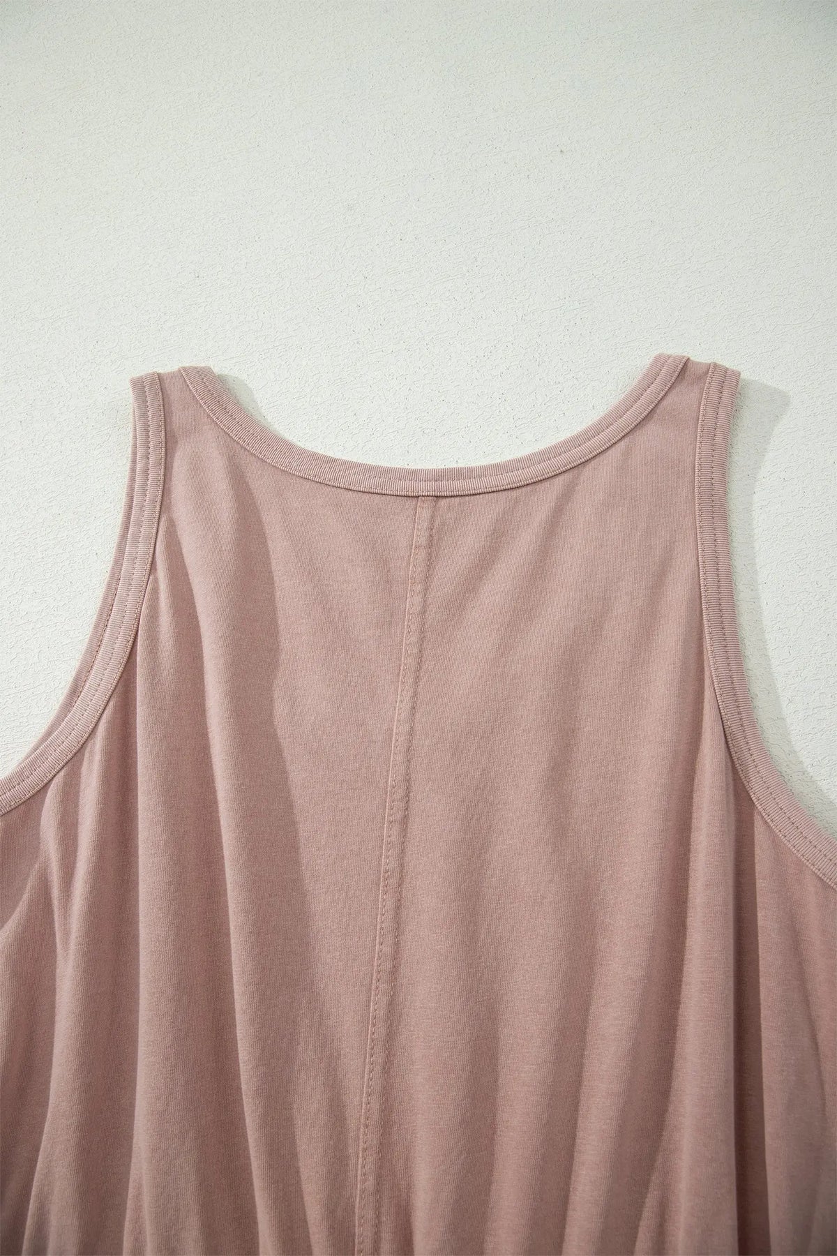 Cotton Smoke Gray Mineral Wash U Neck Elastic Waist Sleeveless Mini Dress