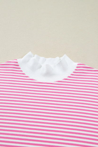 Red Stripe Oversize Mock Neck Sweatshirt and Shorts Set