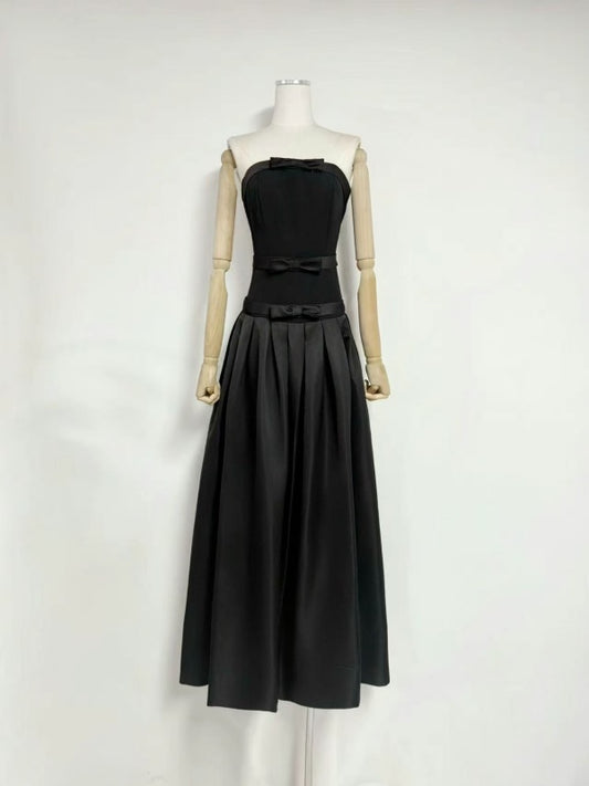 Strapless Bow-Trim Black Ball Gown Maxi Dress mannequin view