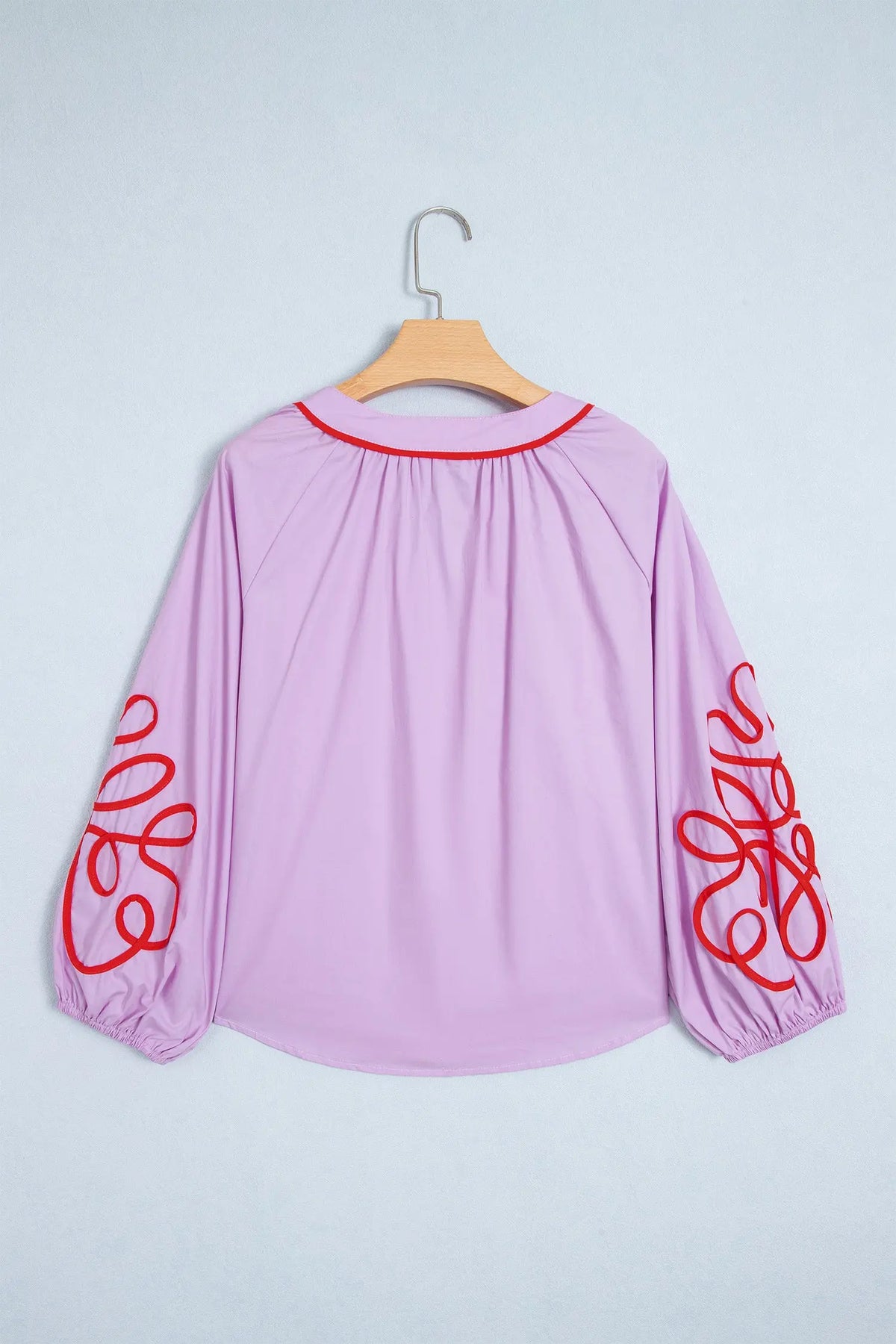 100% Cotton Orchid Bouquet Contrast Detail Long Sleeve Decorative Neckline Cotton Blouse