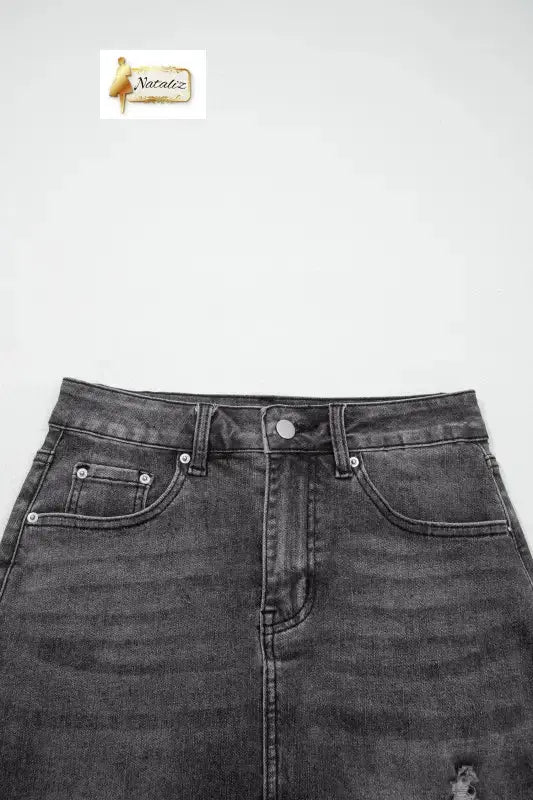 Dark Grey Irregular Distressed Bottom Denim Midi Skirt Dear-Lover Dropshipping