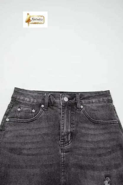 Dark Grey Irregular Distressed Bottom Denim Midi Skirt Dear-Lover Dropshipping