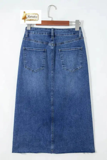 Dark Grey Irregular Distressed Bottom Denim Midi Skirt Dear-Lover Dropshipping