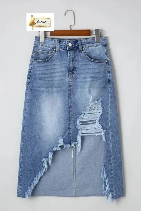 Dark Grey Irregular Distressed Bottom Denim Midi Skirt Dear-Lover Dropshipping
