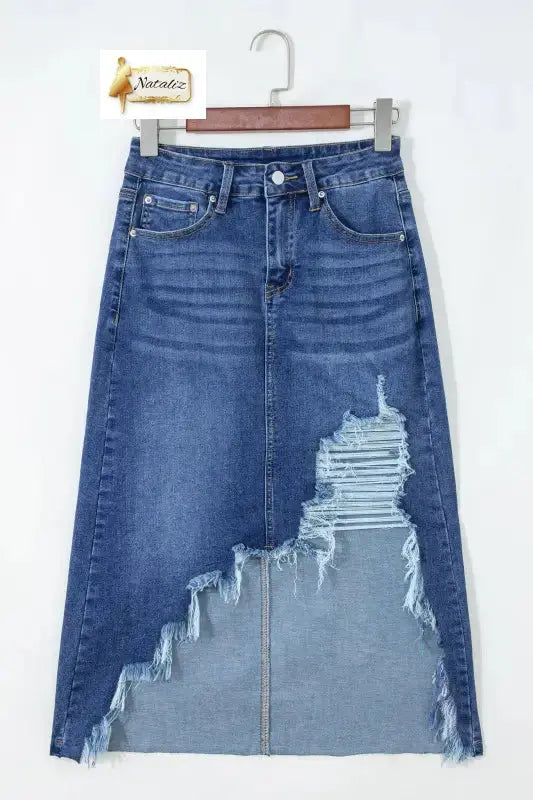 Dark Grey Irregular Distressed Bottom Denim Midi Skirt Dear-Lover Dropshipping