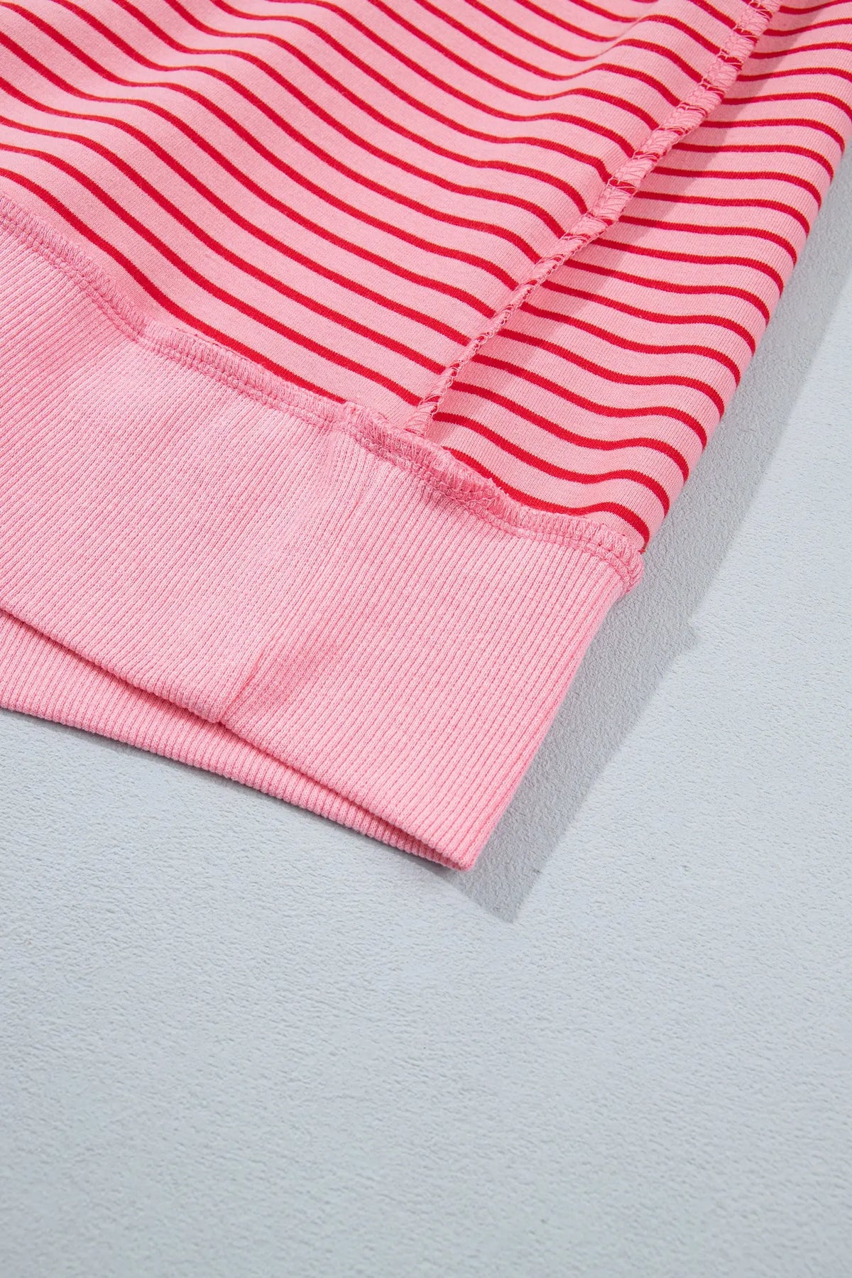 Pink Stripe Ribbed Patchwork Mock Neck Baggy Pullover Matching Shorts Set