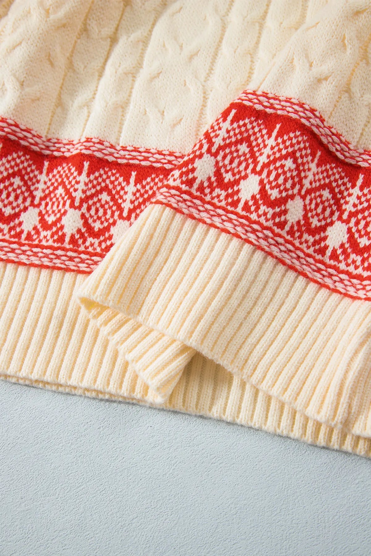 Red Western Print Round Neck Long Sleeve Shift Sweater