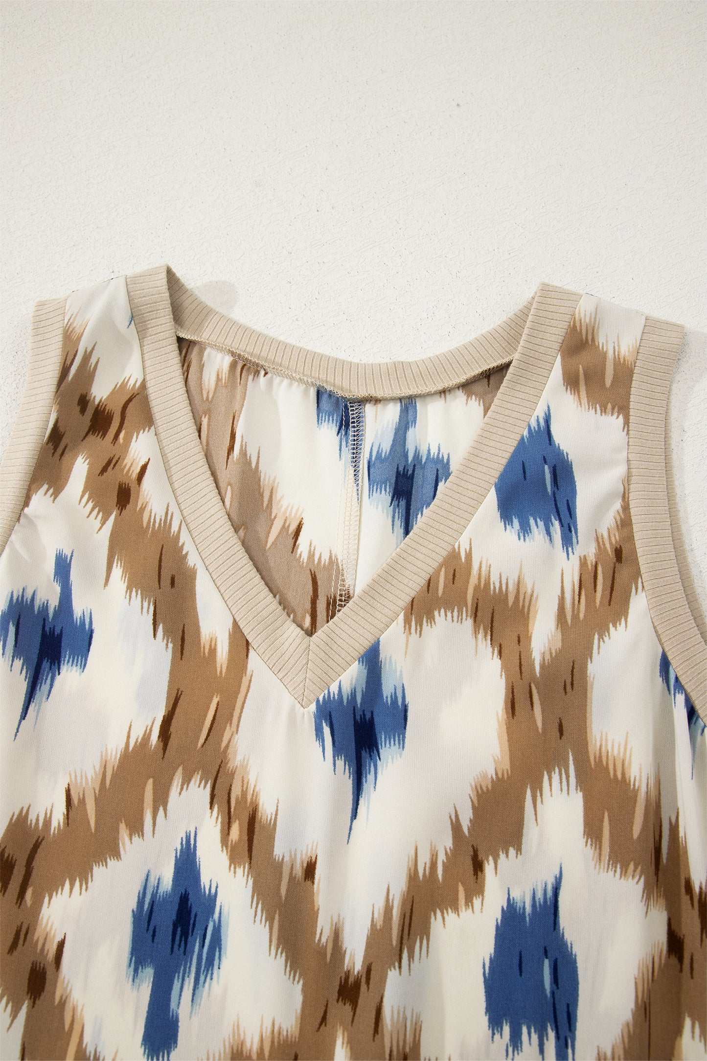 Khaki Boho Abstract Print V Neck Sleeveless Long Dress