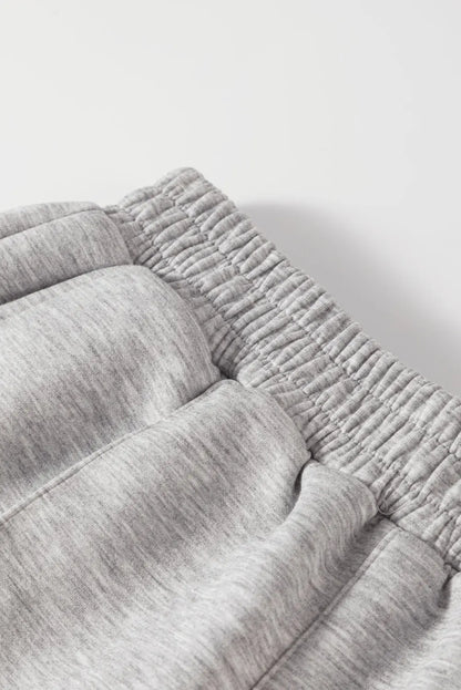 Light Grey Solid Zip Sailor Collar Pullover Athleisure Sweatpants 2pcs Set