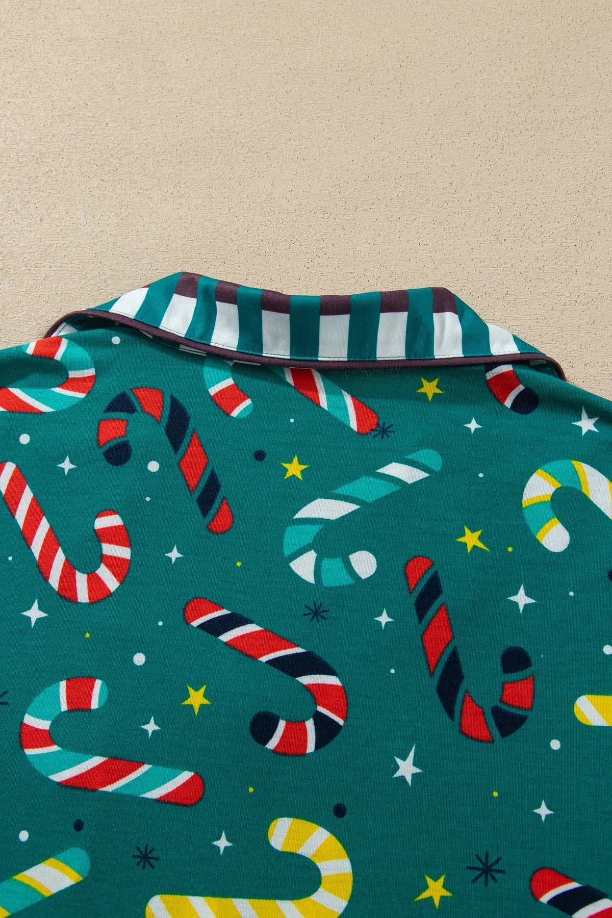 Green Abstract Candy Cane Print Long Sleeve Two Piece Lounge Set