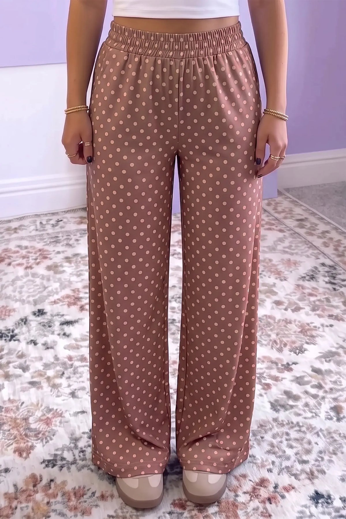 Brown Polka Dot Printed Casual Loose Pants