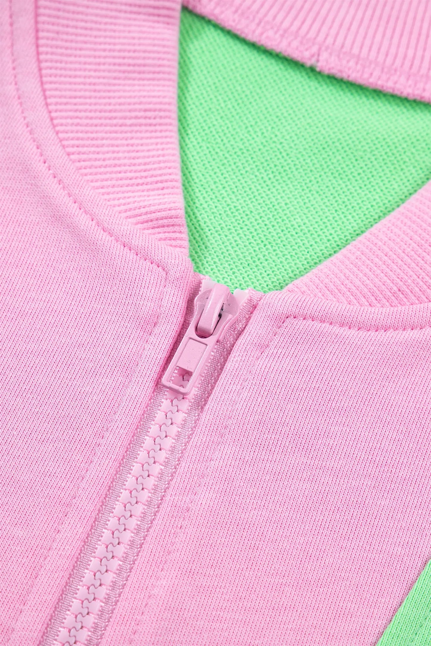 Green Color Block Accent Half Zip Top Athleisure Shorts Set