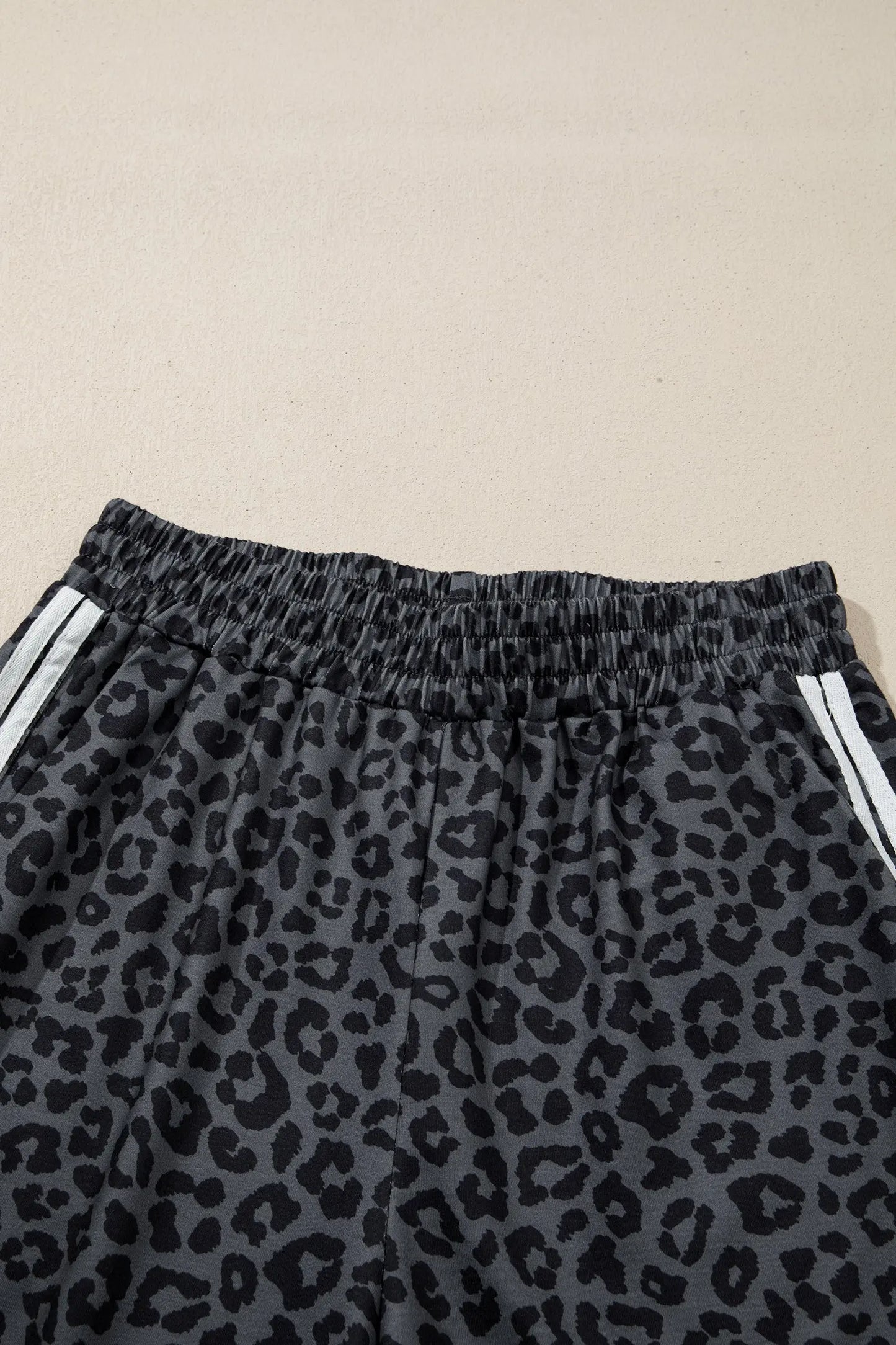 Apricot Leopard Print Varsity Striped Detail 3/4 Sleeve Top Shift Pant Set
