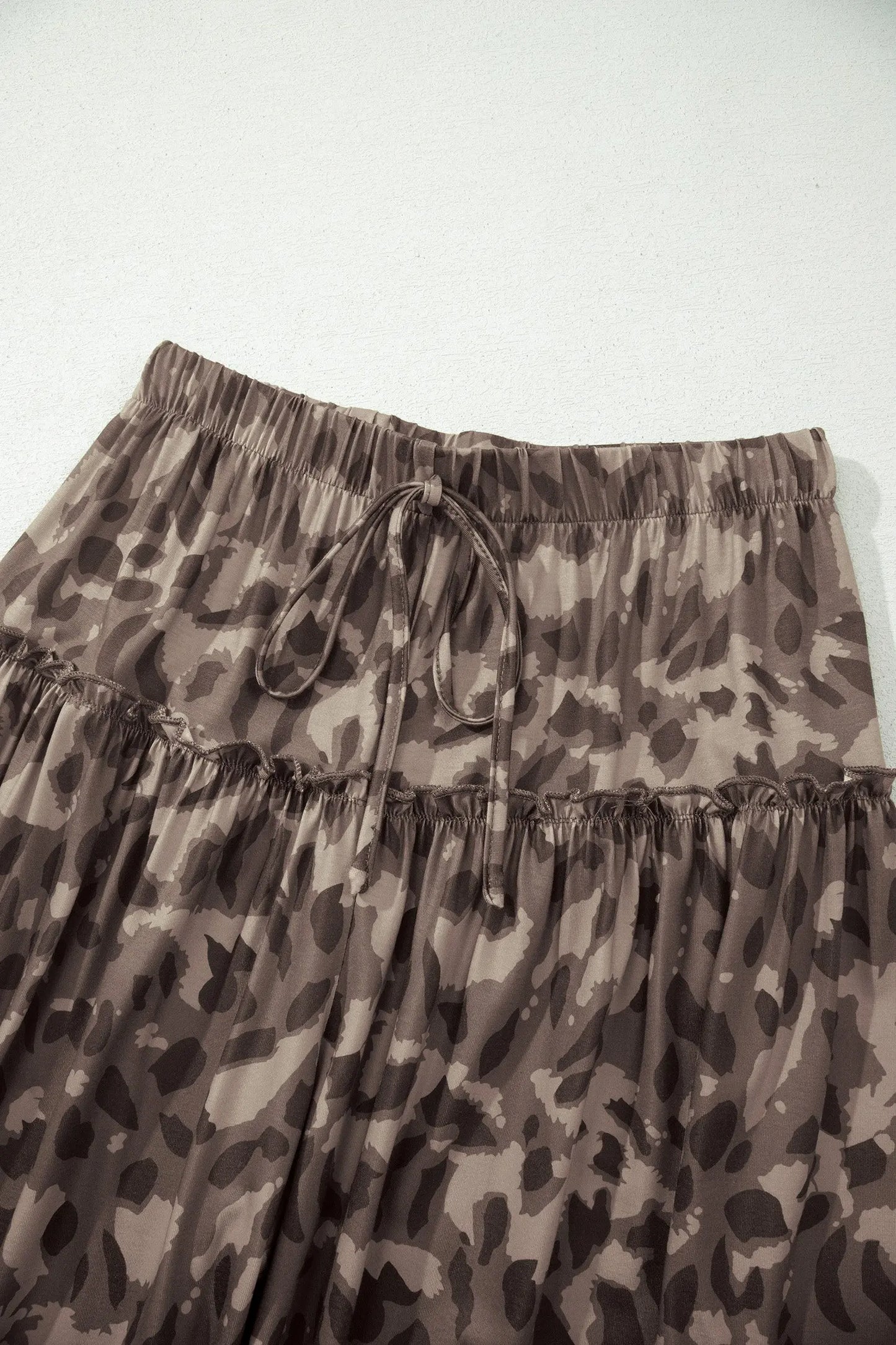 Brown Camo Print Wide Leg Casual Pants