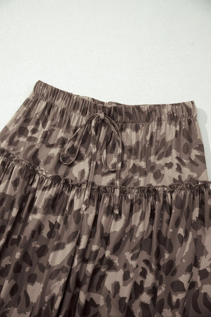 Brown Camo Print Wide Leg Casual Pants