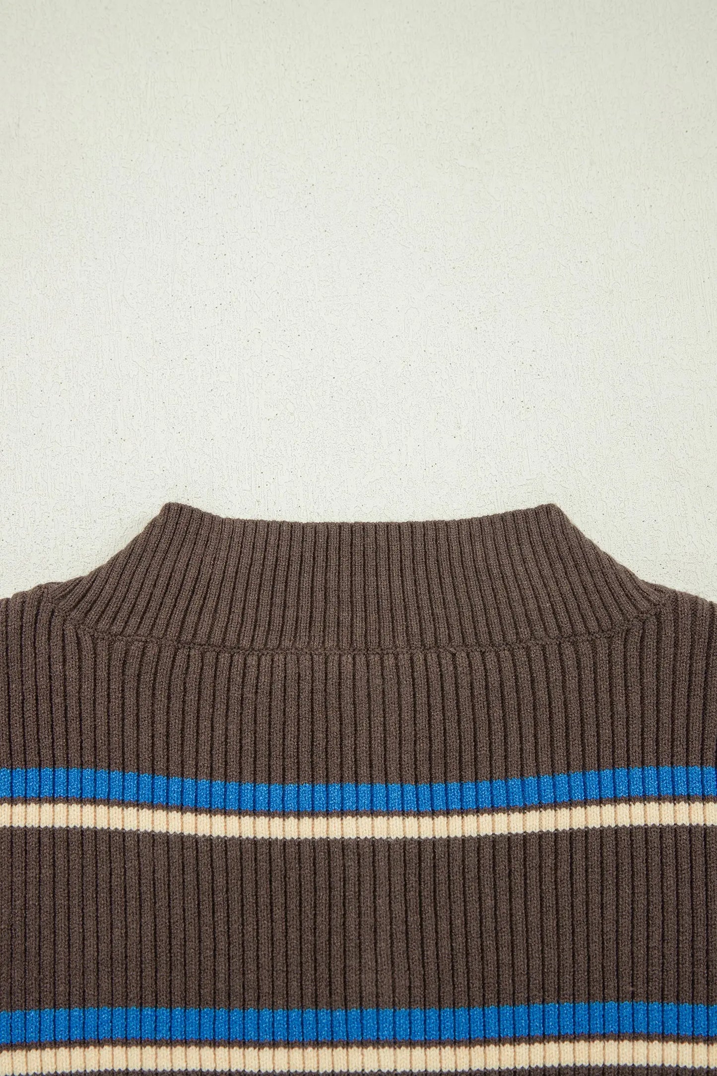 Chicory Coffee Ribbed Knit Contrast Cuff Henley Button Sweater