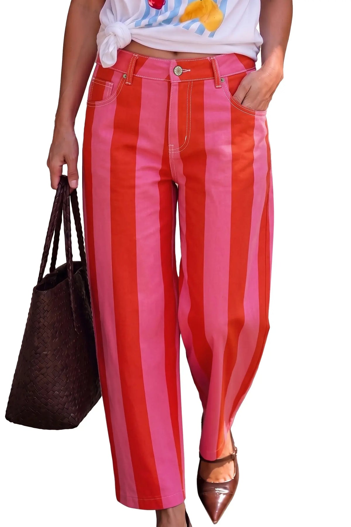 Stripe Nature Waist Casual Shift Jeans