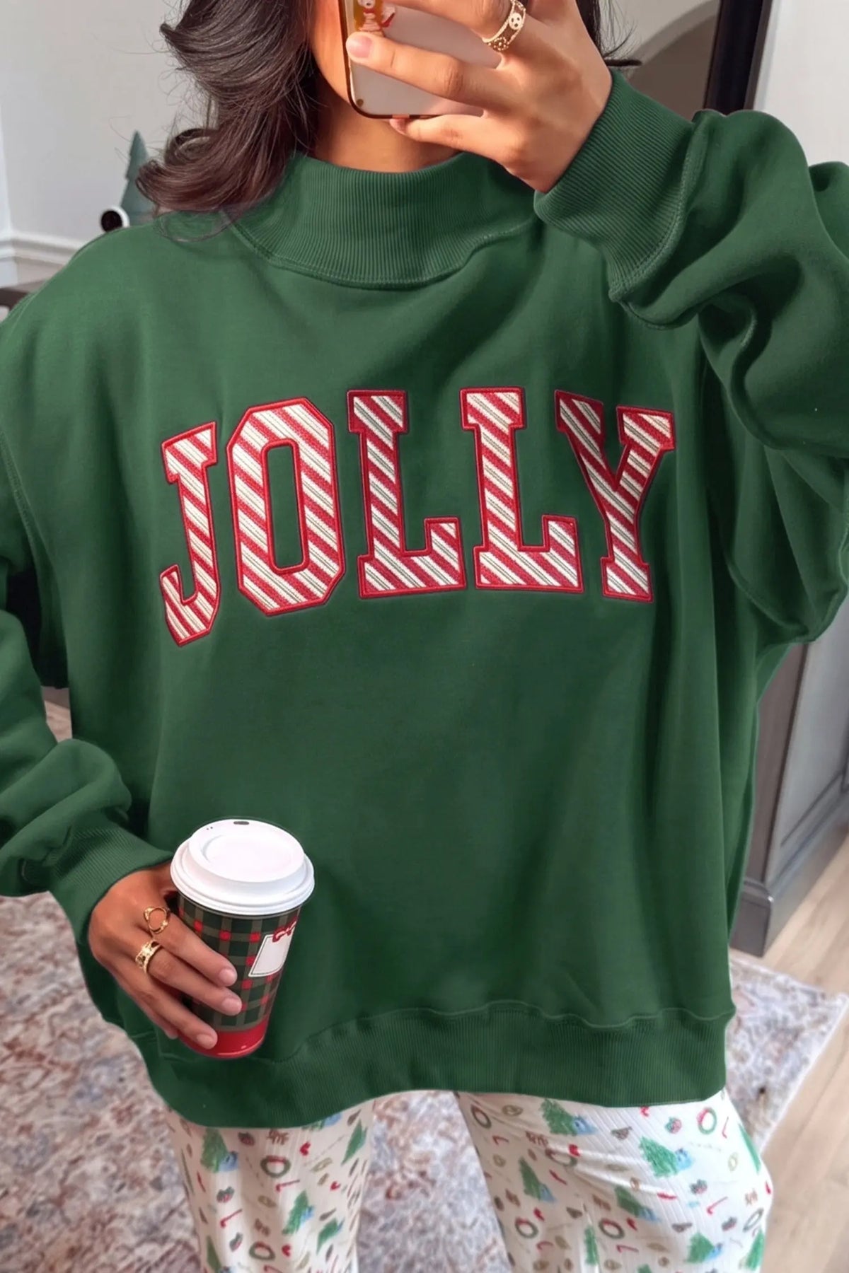 MERRY Embroidered Letter High Neck Tunic Pullover Sweatshirt