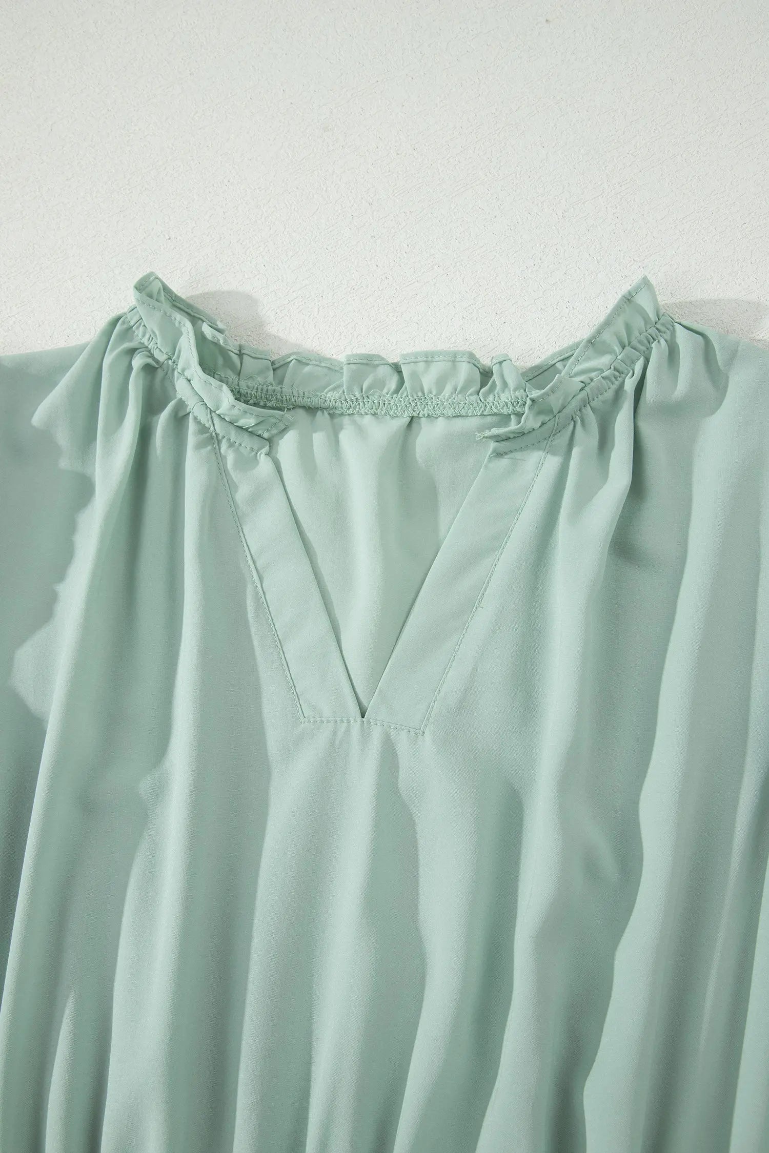 Bright Green Solid Color V Neck Short Puff Sleeve High Waist Tiered Maxi Dress - Casual Dresses